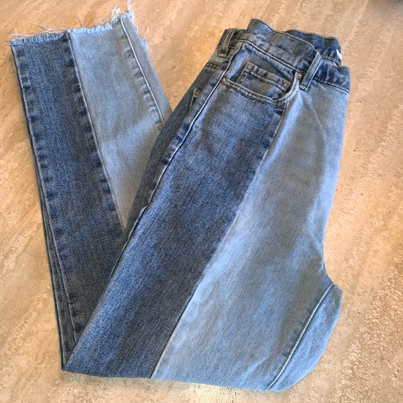 PACSUN 2-tone denim hi-rise straight ankle jeans ragged hem, button fly 25 EUC - Picture 7 of 17